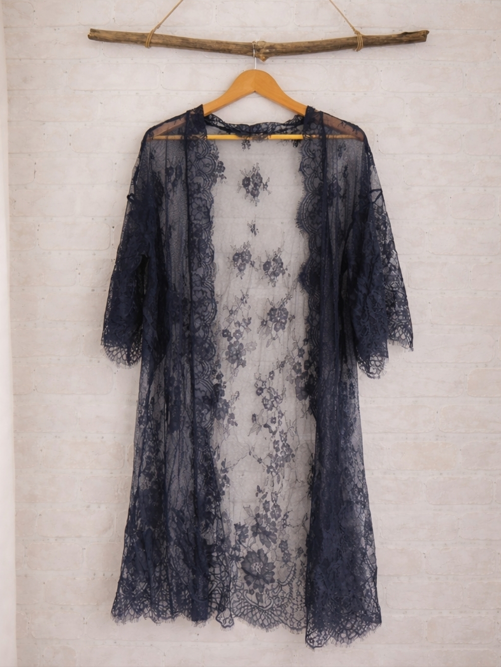 Avid Love Black Sheer Lace Robe Size M